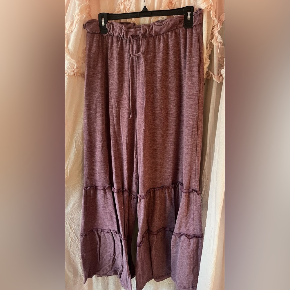 Three Bird Nest Milla Ruffled Wide Leg tiered ruffle mineral-washed fabric